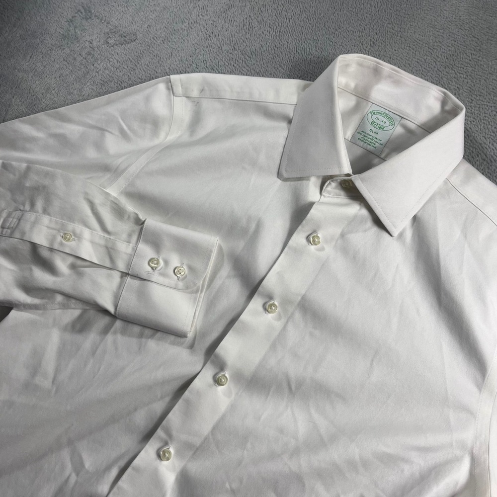 Brooks Brothers Slim Fit Non-Iron Stretch Dress Shirt White 15-33 Supima Cotton